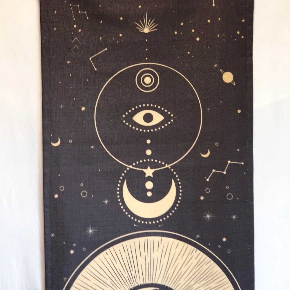 Black and Gold Mood Goddess Nylon Canvas Sacred Geometric Tassel Wall Tapestry